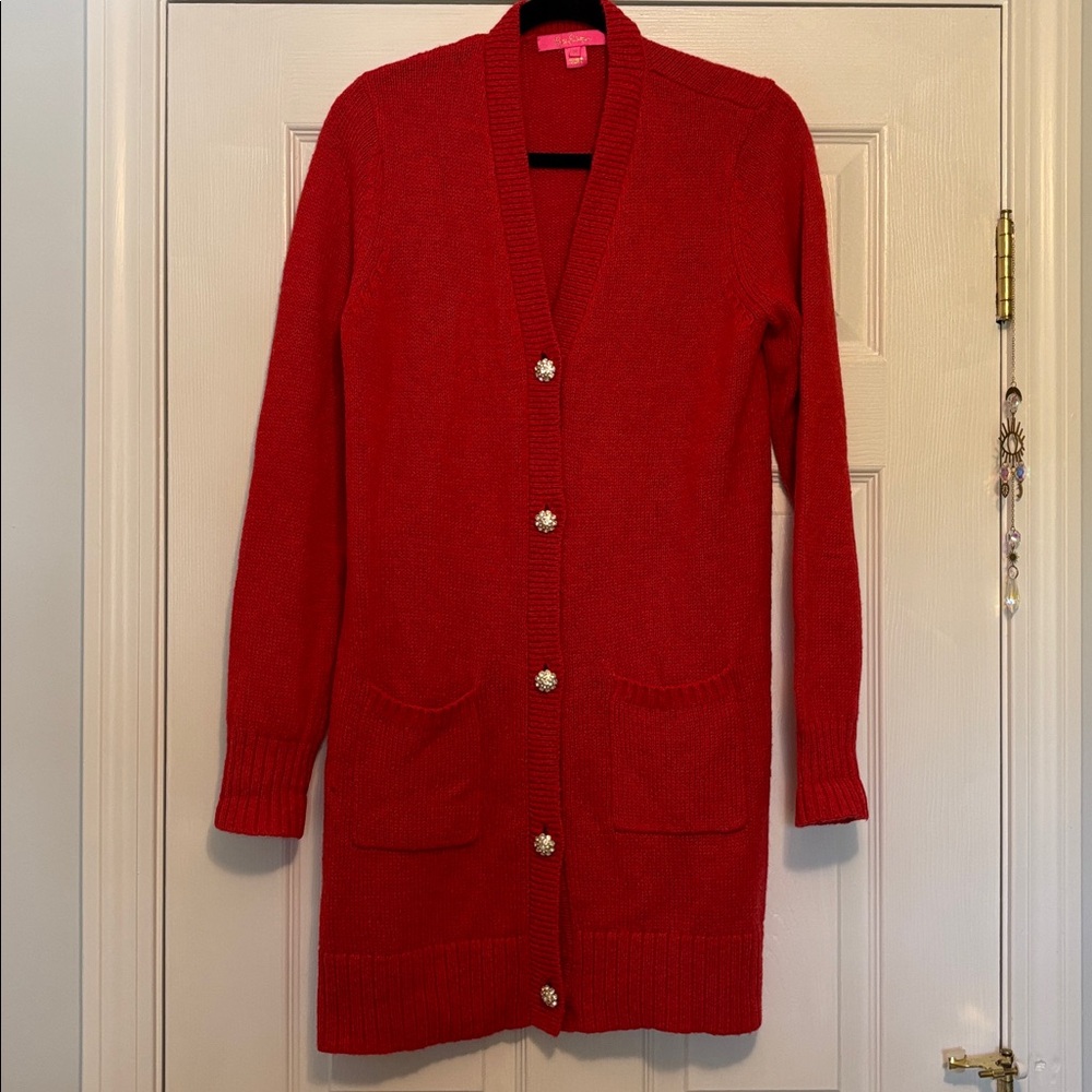 Lilly Pulitzer Leonette Cardigan SET Knit Amaryllis Red Wool Blend size M